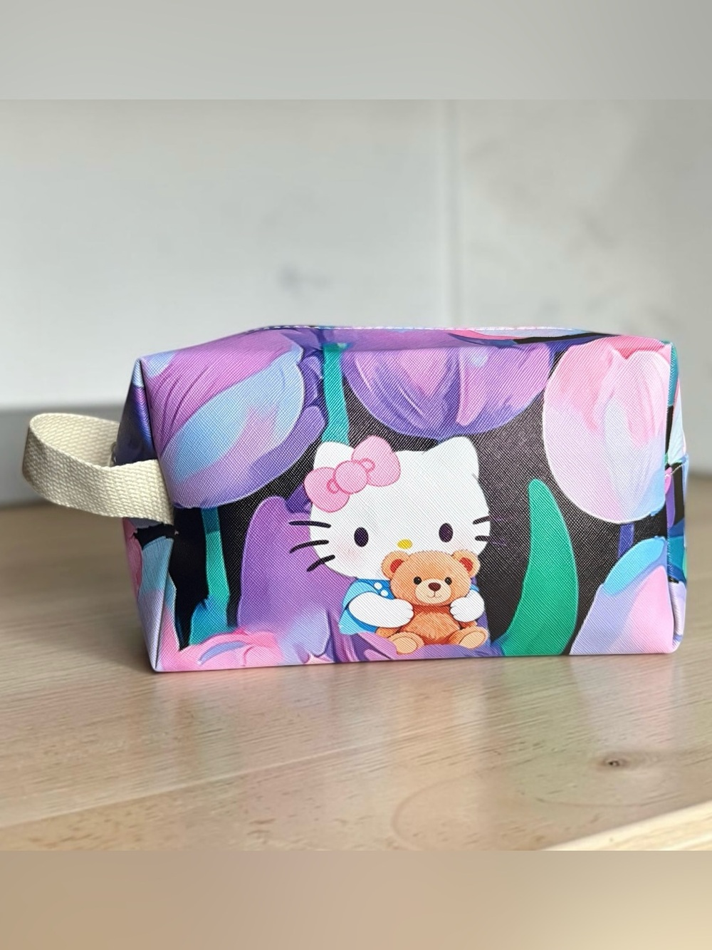 Hello Kitty Purple Floral Cosmetic Bag with Teddy
